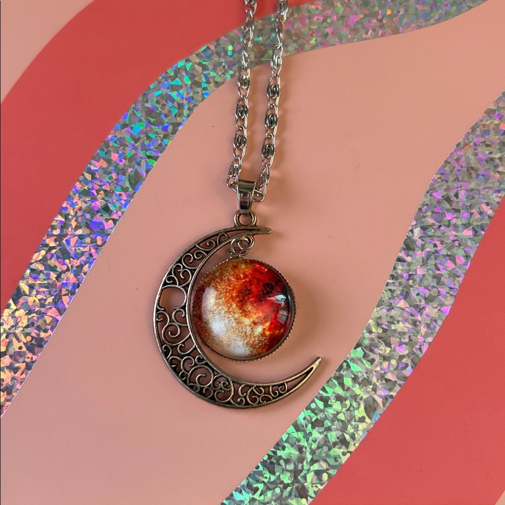 Silver Crescent Moon Pendant Necklace